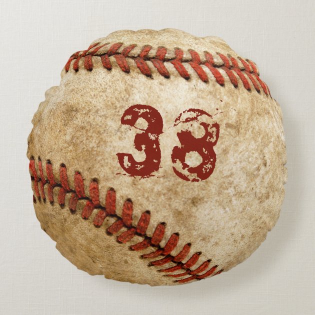 Old Grunge Baseball Personalized Player Number Round Pillow