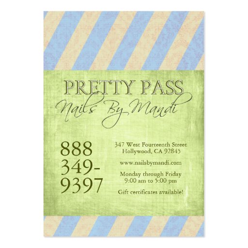 Old Hollywood $10 Blue Pretty Pass Business Cards (back side)