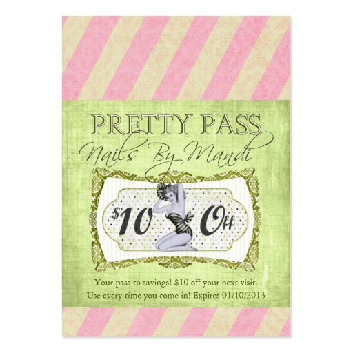 Old Hollywood $10 Off Pretty Pass Business Cards (front side)