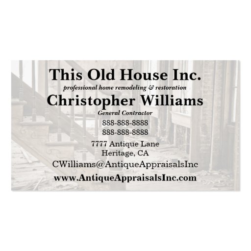 Old House Remodeling Restoration Business Card Template (back side)