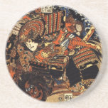 Old Japanese Painting of Samurai Fighting c.1800s Beverage Coaster