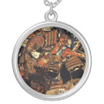 Old Japanese Painting of Samurai Fighting c.1800s Pendant
