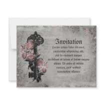Old Key and Roses Custom Invitation