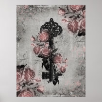 Old Key and Roses Print