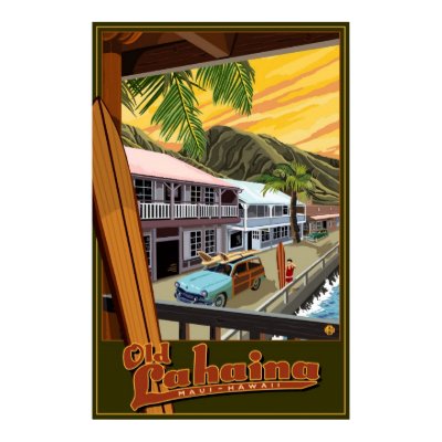 Old Lahaina, Hawaii Surf Travel Poster by LanternPress