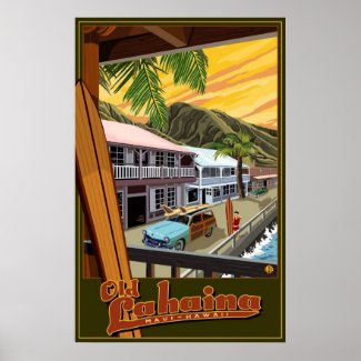 Old Lahaina, Hawaii Surf Travel Poster print