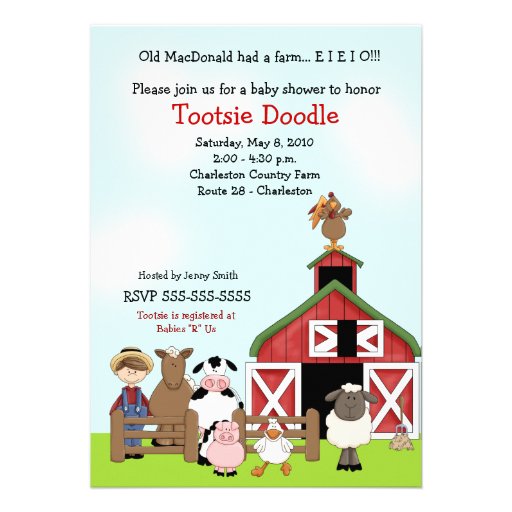 Old MacDonald EIEIO Farm Barnyard Baby Shower Invite