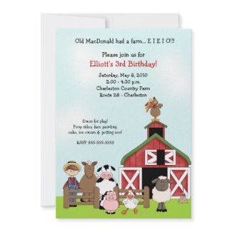 Old MacDonald EIEIO Farm Barnyard Birthday Invite invitation
