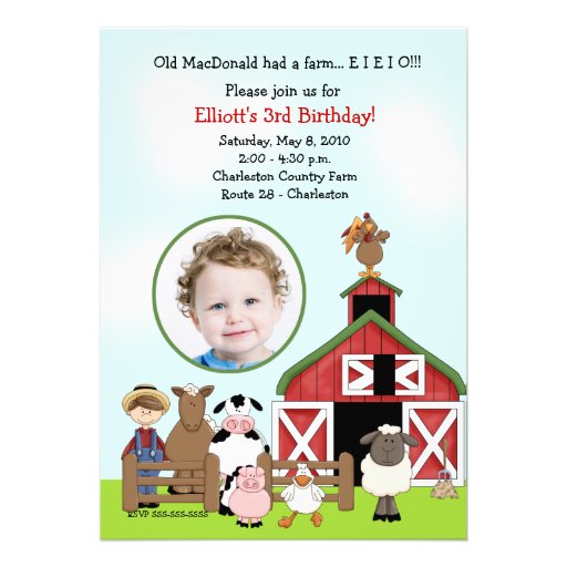 Old MacDonald EIEIO Farm Barnyard Birthday PHOTO Custom Announcements