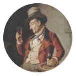 Old Man Drinking Beer Painting Round Sticker