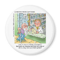 Old Man & The Pharmacy Funny Offbeat Cartoon Gifts magnets by beardiethor123 Old Man & The Pharmacy Funny Offbeat Cartoon Gifts magnets