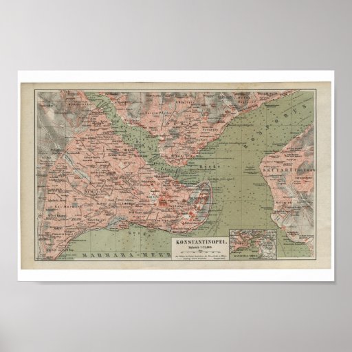 Old Map of Constantinople Poster