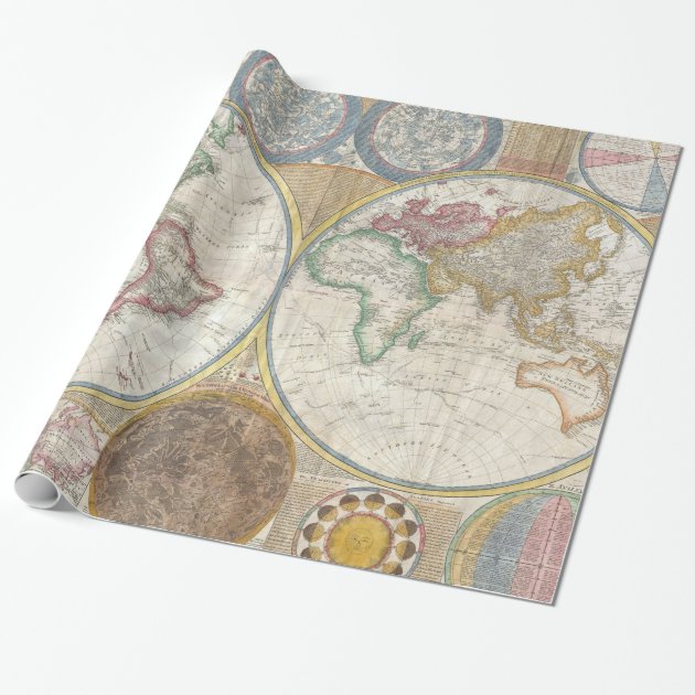 Old Map of the World Wrapping Paper 1/4