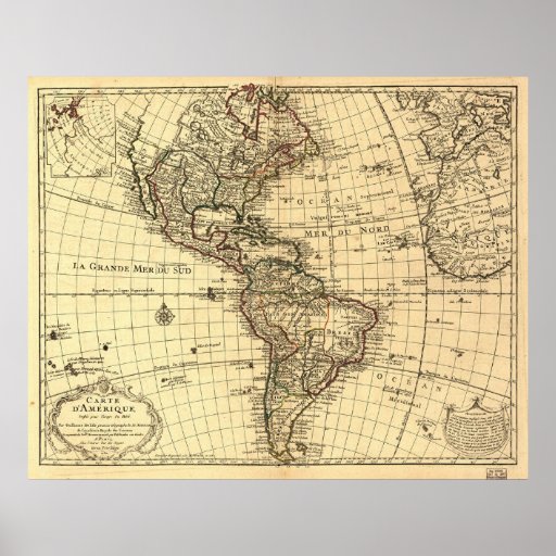 Old Map of Western Hemisphere. French 1780 Poster