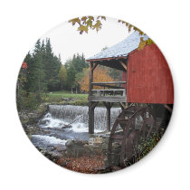 Old New England Mill, in the fall Fridge Magnets