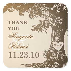 old oak tree thank you wedding stickers