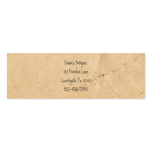 Old Paper Skinny Hang Tag Business Card (back side)