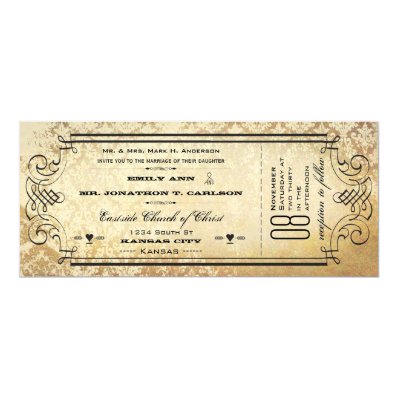 Old Paper Ticket Flourish Typography Wedding Card