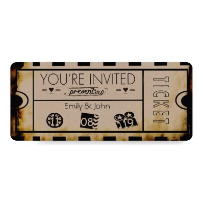 Old Paper Ticket Vintage Modern Typography Wedding Card