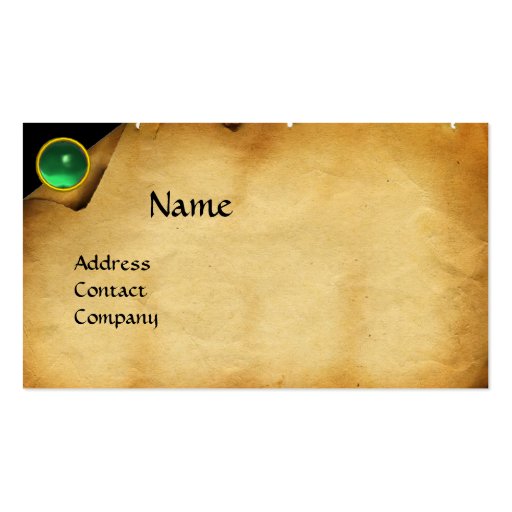 OLD PARCHMENT, GEM STONE, MONOGRAM green Business Card (front side)