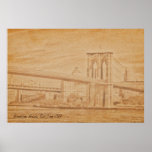Old postcard Brooklyn Bridge Print