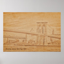 Old postcard Brooklyn Bridge Print