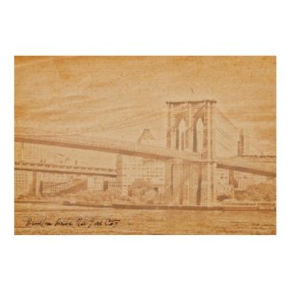 Old postcard Brooklyn Bridge Print