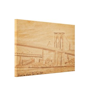 Old Postcard Brooklyn Bridge Wrapped Canvas Stretched Canvas Prints