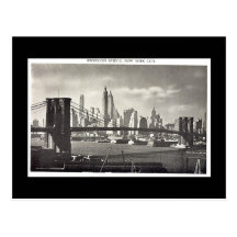 Old Postcard, New York City, Brooklyn Bridge