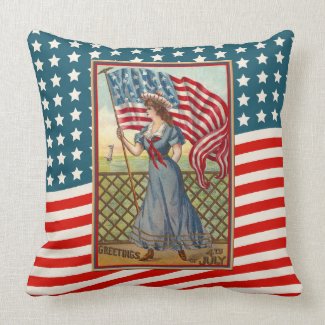 Old Postcards Vintage July 4th Pillow