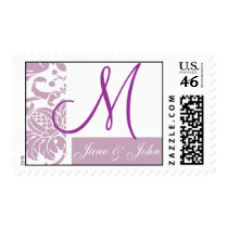 Old Purple Damask Monogram Postage