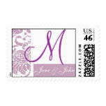 Old Purple Damask Monogram postage