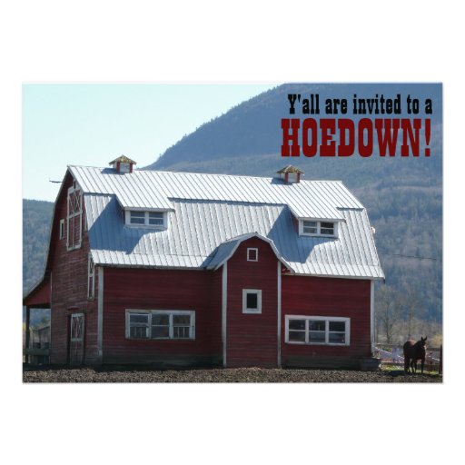 Old Red Barn Country Style Hoedown Barn Raising Personalized Announcements