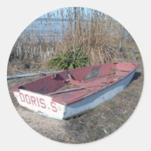 Old Rustic Row Boat Round Sticker