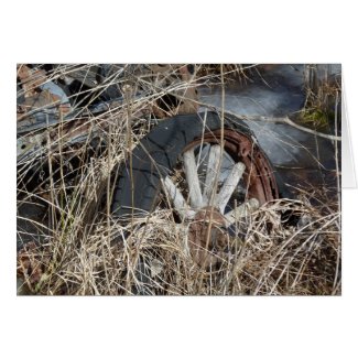 "Old Rusty Car Wheel with Spokes" Card