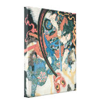 Old Samurai Killing a Monster Painting Stretched Canvas Print