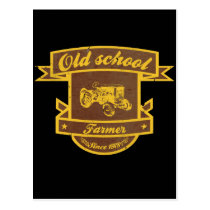 old school, farmer, logo, funny, cool, vintage, yellow, humor, tractor, retro, slogan, fun, vector, postcard, Postcard with custom graphic design