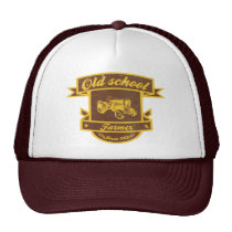 old school, farmer, logo, funny, cool, vintage, humor, tractor, retro, cap, slogan, fun, vector, trucker hat, Trucker Hat with custom graphic design