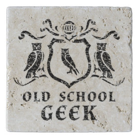 Old School Geek Owl Travertine Stone Trivet Trivets