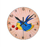 Old School Swallow with Cherry Round Wallclock