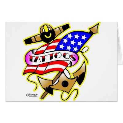 Old Skool Tattoo Anchor Flag Card by WhiteTiger_LLC