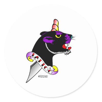 Old Skool Tattoo Dagger Thru Black Panther Head Stickers by WhiteTiger_LLC