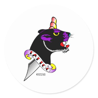 Old Skool Tattoo Dagger Thru Black Panther Head Stickers by WhiteTiger_LLC