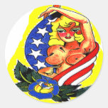 Old Skool Tattoo Girl & Flag Round Stickers