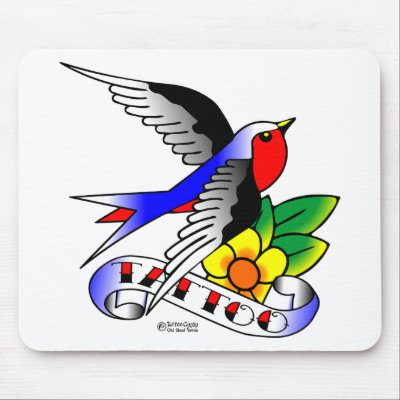 Old Skool Tattoo Swallow Mouse Pad by WhiteTiger LLC