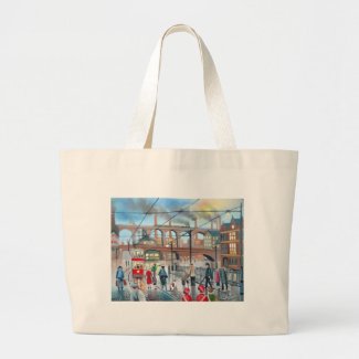 Old Stockport viaduct train oil painting Bag