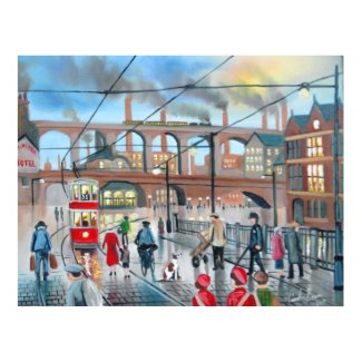 Old Stockport viaduct train oil painting print