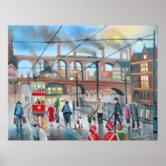 Old Stockport viaduct train oil painting Poster