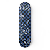 Old Tattoo Checkboard - Blue & Black Skate Board Deck