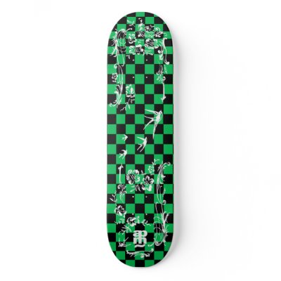 Old Tattoo Checkboard - Green & Black Skate Boards by CheetaFight